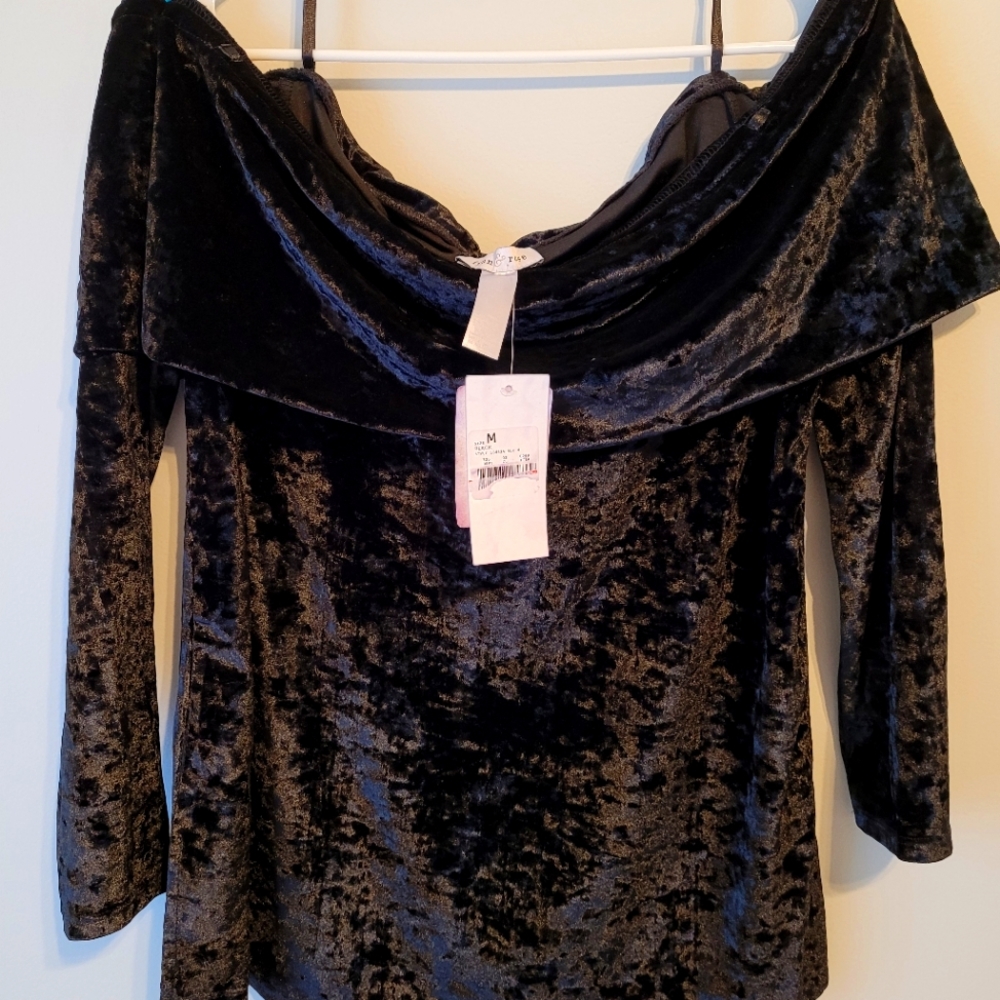 NEW! Maternity Velvet Off-Shoulder Black Sweater